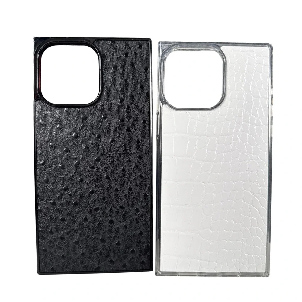 Flaunt Square iPhone 16 Pro + Case Set Black Ostrich White Croc Texture WPF14Q